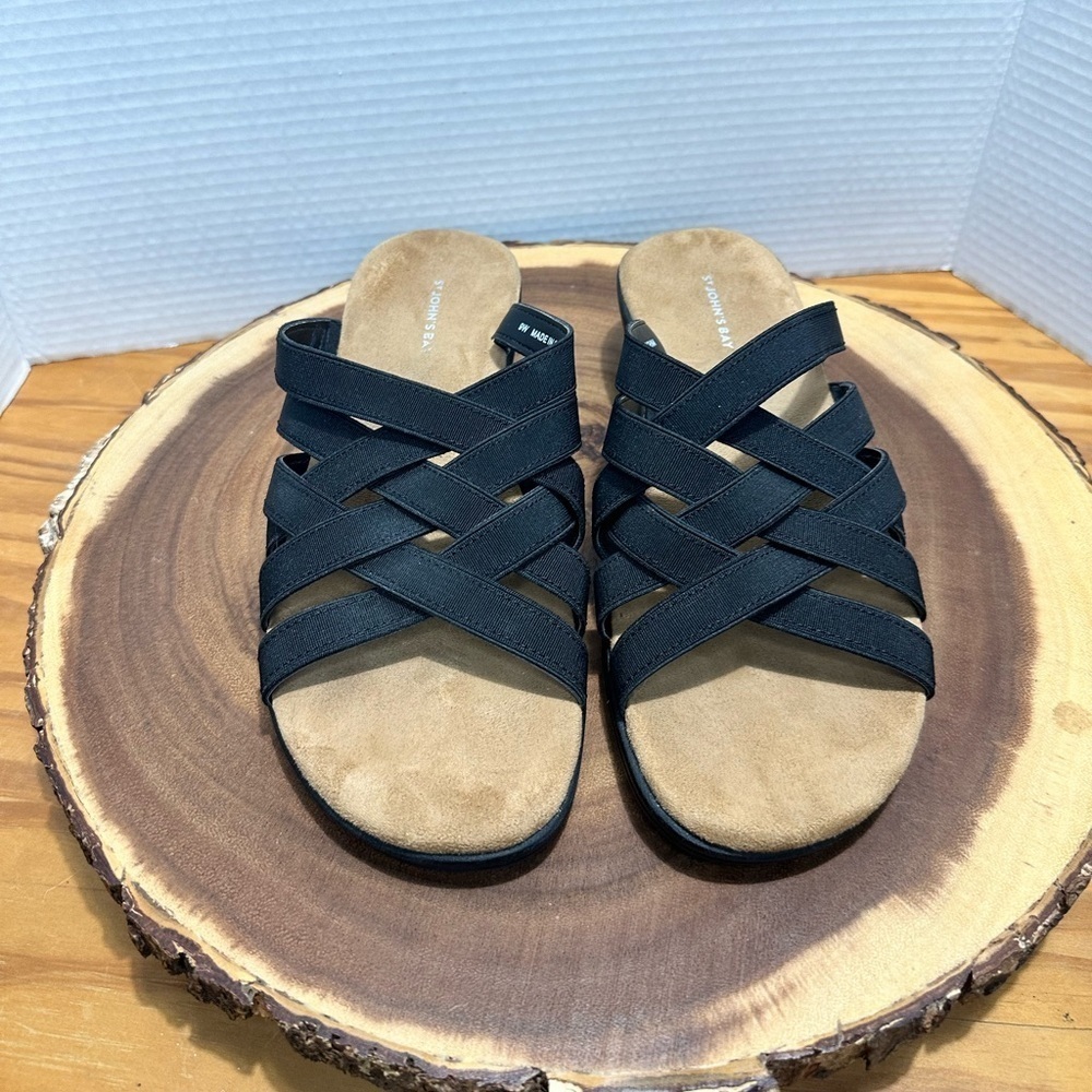 St. John's Bay Sz 9 W Black Slide Synthetic Women Sandals